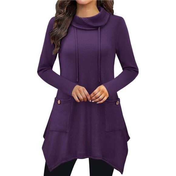 Fall Sweaters for Women 2025 Cowl Neck Long Asymmetrical Tunic Sweaters - Picture 1 of 7